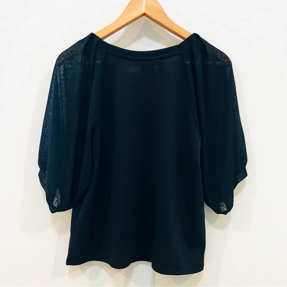 Banana Republic Black Sheer Puff Sleeve Top Size M